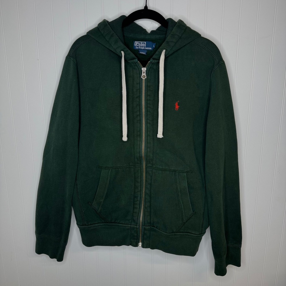 Polo Ralph Lauren Mens Forest Green Full Zip Hoodie Red Pony Logo Large